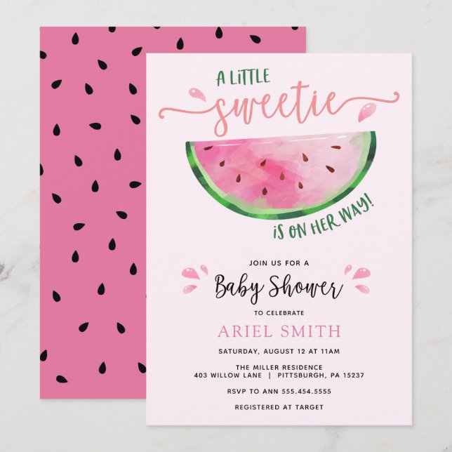 Invitation Baby shower de pastèque (Devant / Derrière)