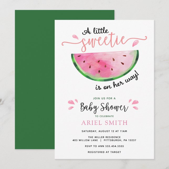 Invitation Baby shower de pastèque (Devant / Derrière)