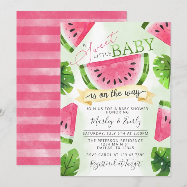Invitation Baby shower de pastèque rose tropicale (Devant / Derrière)