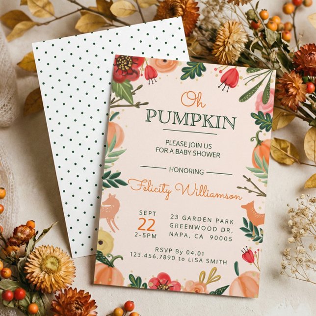 Invitation Baby shower de patchs de Citrouille de fleurs et d (Cute Fall Autumn Floral Pumpkin Patch Baby Shower Invitation)