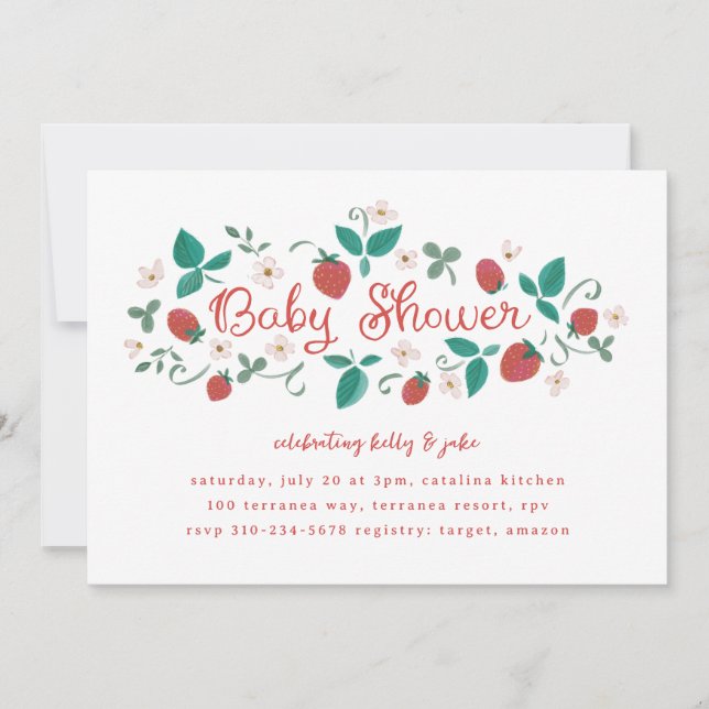 Invitation Baby shower de patchs fraises (Devant)