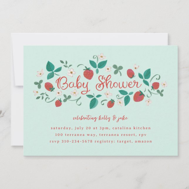 Invitation Baby shower de patchs fraises (Devant)