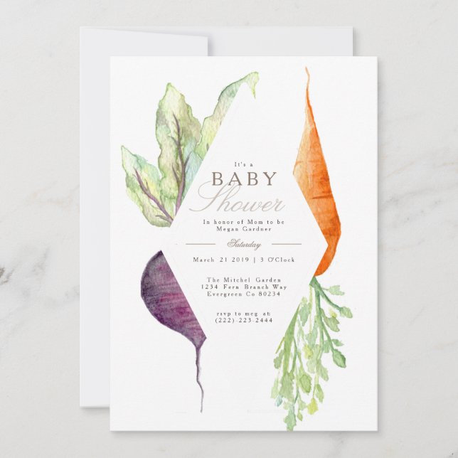Invitation Baby shower de patchs Whimsical Veggie | Beet & Ca (Devant)