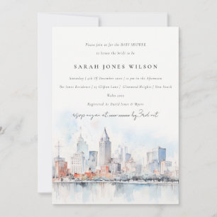 Invitation Baby Shower de paysage aquarelle de Détroit Michig