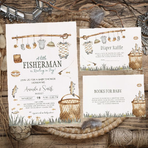 Invitation Baby shower de pêche à l'aquarelle Little Fisherma