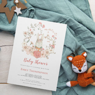 Invitation Baby shower de pêche vintage au lapin mignon