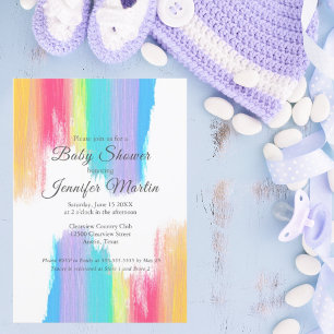 Invitation Baby shower de peinture à l'aquarelle arc-en-ciel