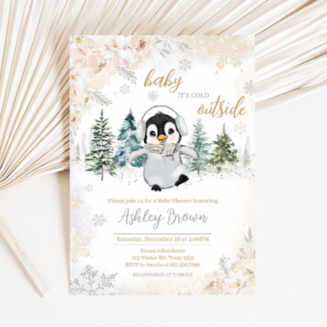 Invitation Baby shower de Penguin de l'Arctique d'hiver (Cold Outside Winter Penguin Baby Shower Invitation)