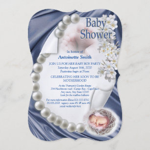 Invitation Baby shower de perle bleu soyeux