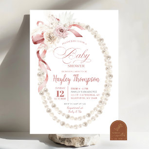 Invitation Baby shower de perles de boule rose