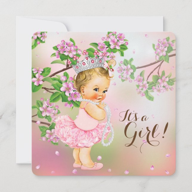 Invitation Baby shower de perles en fleurs de cerisier Tutu (Devant)