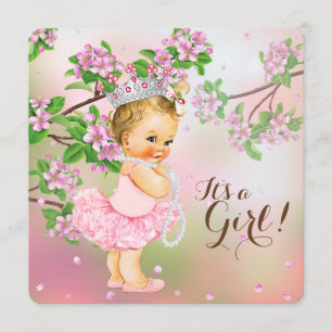 Invitation Baby shower de perles en fleurs de cerisiers tutu