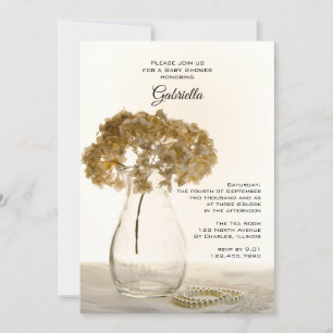 Invitation Baby shower de perles et d'hydrangées séchées