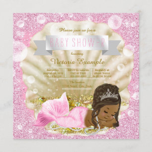 Invitation Baby shower de perles roses de sirène afro-américa