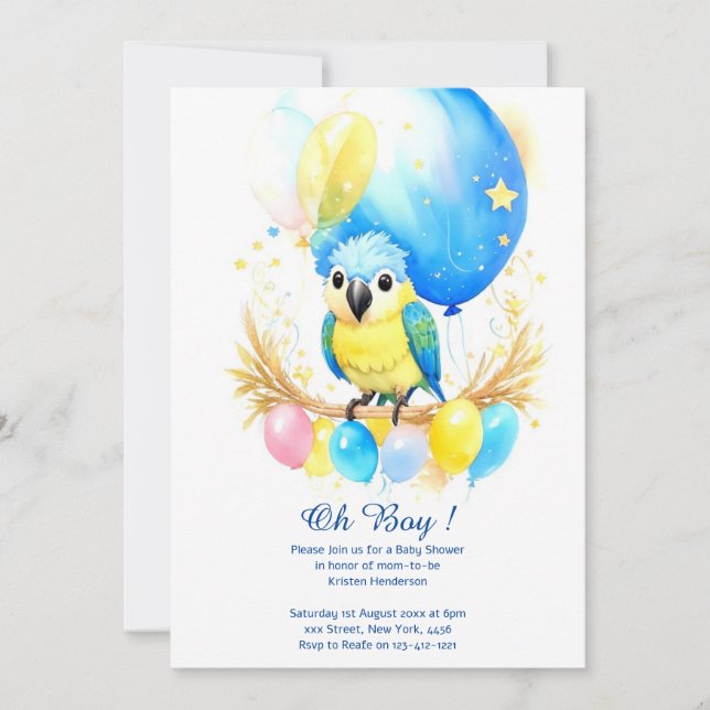 Invitation Baby shower de perroquet d'aquarelle (Devant)