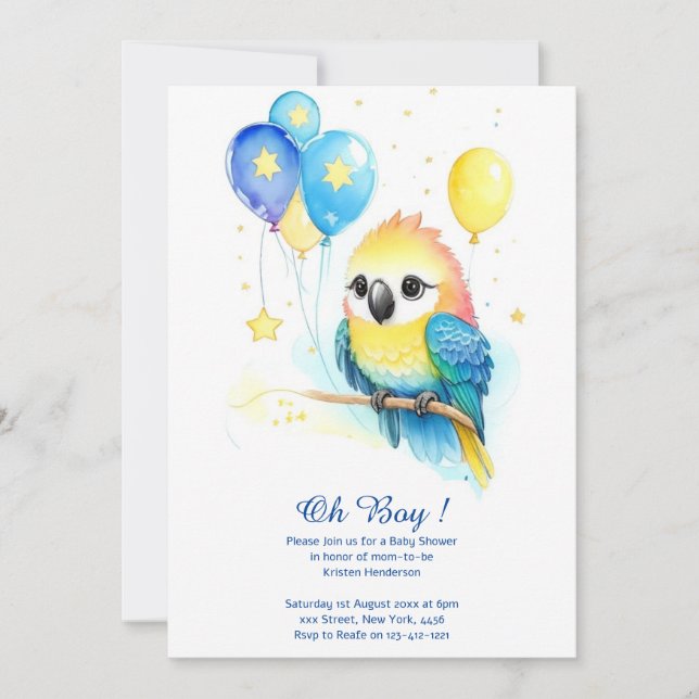 Invitation Baby shower de perroquet d'aquarelle (Devant)