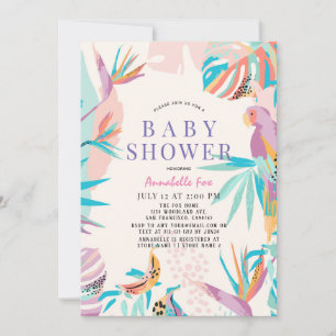 Invitation Baby shower de perroquet feuille coloré