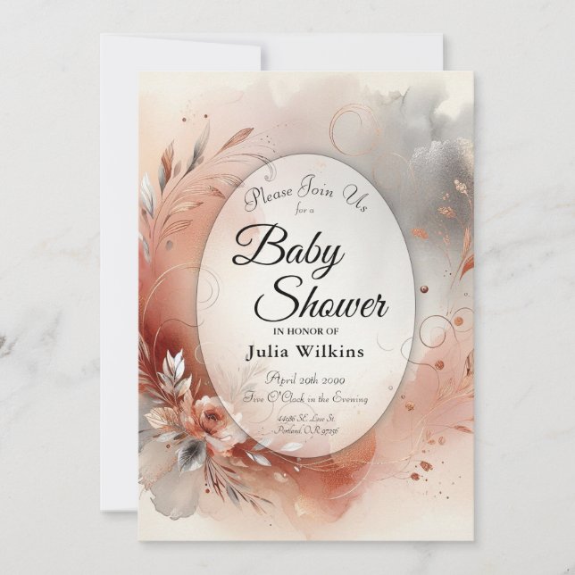 Invitation Baby shower de pétales et de perles d'argent (Devant)