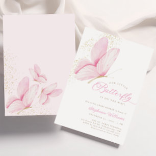 Invitation Baby shower de petit papillon rose