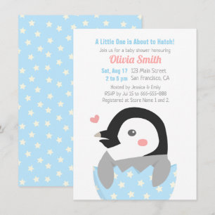 Invitation Baby shower de petit pingouin à l'éclos