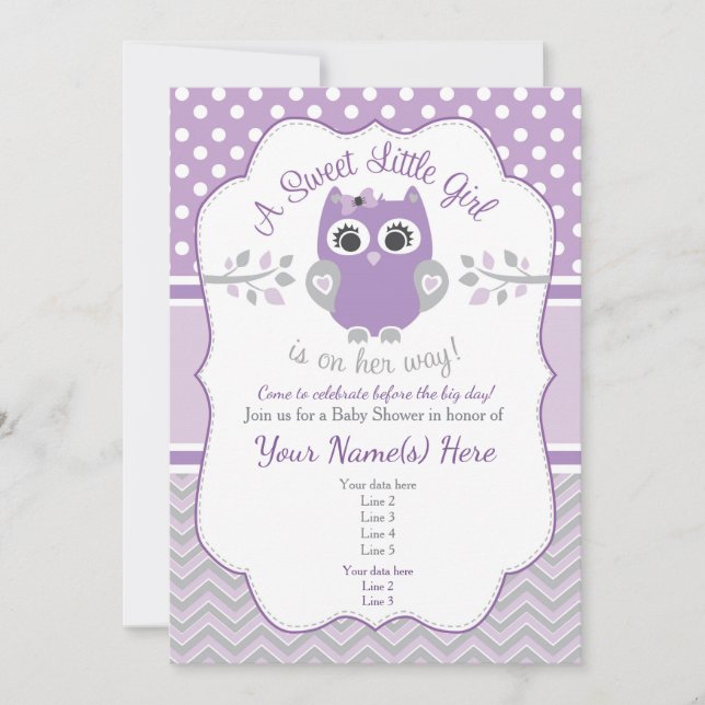 Invitation Baby shower de Petite Chouette Gris Vio (Devant)