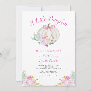 Invitation Baby shower de petite fille Citrouille rose Bow
