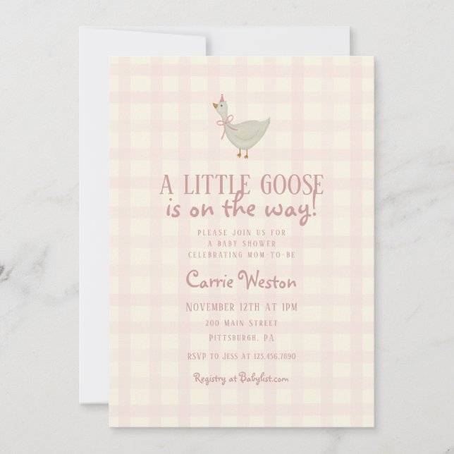 Invitation Baby shower de petite fille d'oie (Devant)