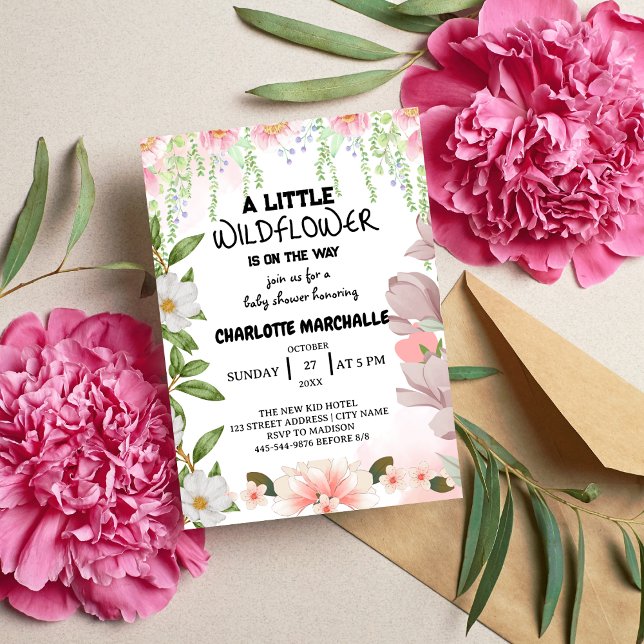 Invitation Baby shower de petite fille Fleur sauvage (Créateur téléchargé)