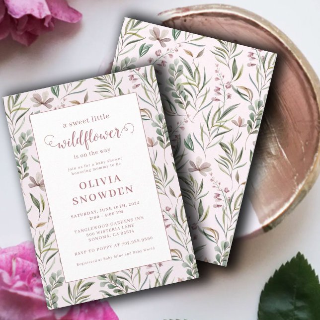 Invitation Baby shower de petite fille Fleur sauvage (Créateur téléchargé)