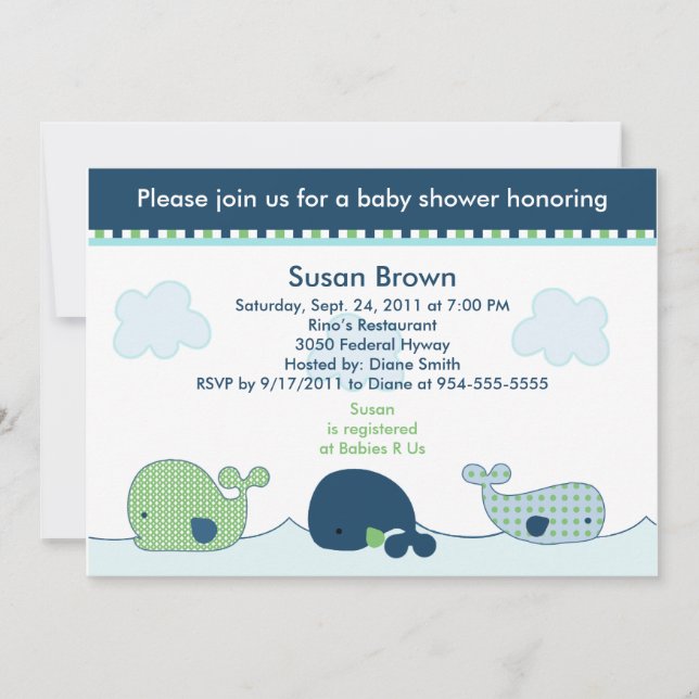Invitation Baby shower de Petites baleines (Devant)