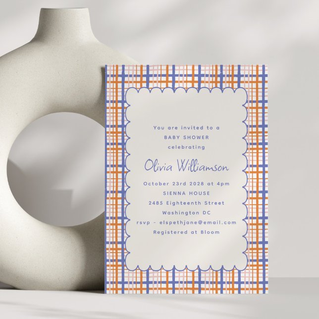Invitation Baby shower de pétoncle bleu orange Preppy (Créateur téléchargé)