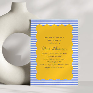Invitation Baby shower de pétoncle jaune à bande bleue côtièr