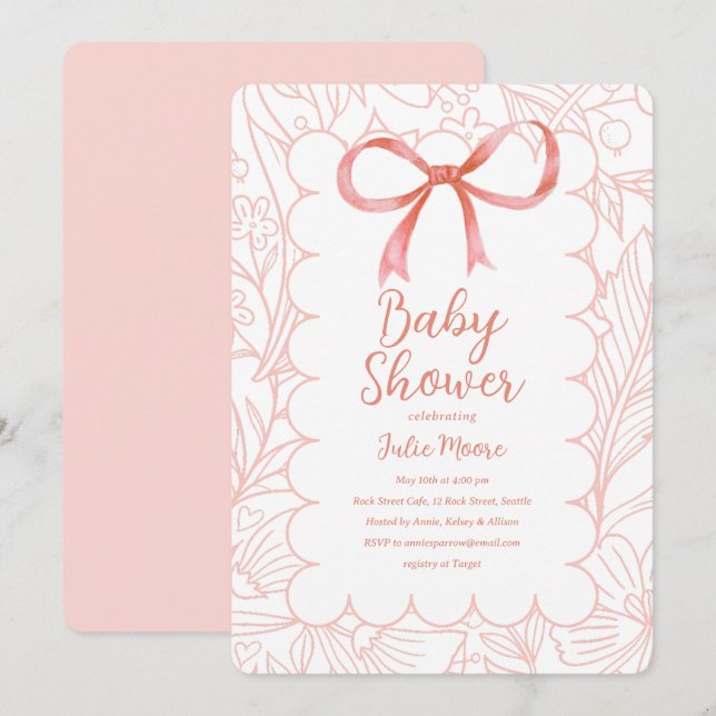 Invitation Baby shower de pétoncle rose (Devant / Derrière)