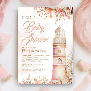 Invitation Baby shower de phare rose Boho Floral
