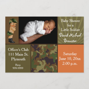 Invitation Baby shower de photo de camouflage de vert d'armée