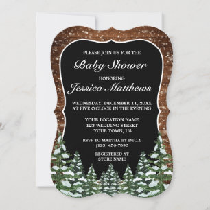 Invitation Baby shower de pin de bois et de pin de neige noir