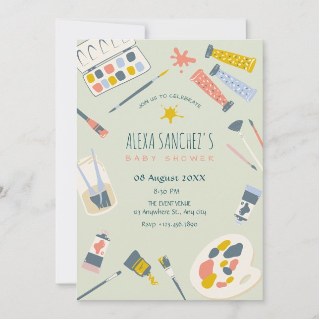 Invitation Baby shower de pinceau coloré art (Devant)