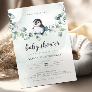Invitation Baby shower de pingouin
