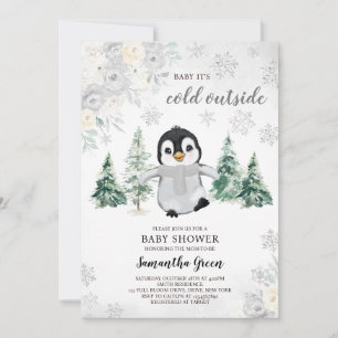 Invitation Baby shower de pingouin argenté neutre pour les ho