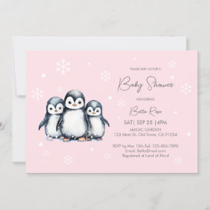 Invitation Baby shower de pingouin aux flocons de neige migno