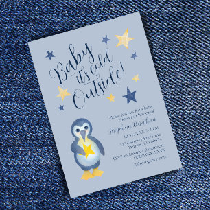 Invitation Baby shower de pingouin bleu étoile jau