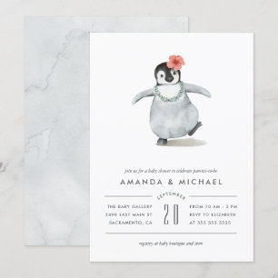 Invitation Baby shower de pingouin d'aquarelle douce