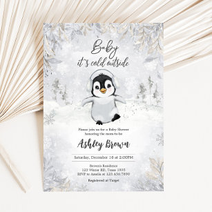 Invitation Baby shower de pingouin d'hiver