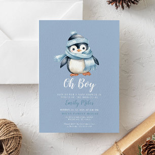 Invitation Baby shower de pingouin d'hiver bleu
