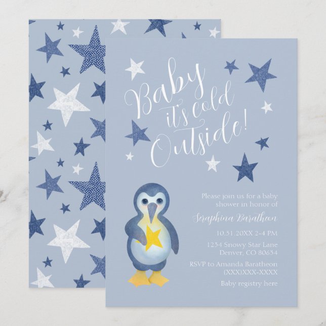 Invitation Baby shower de pingouin d'hiver de l'Arctique (Devant / Derrière)