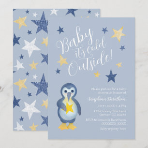 Invitation Baby shower de pingouin d'hiver jaune bleu