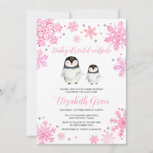 Invitation Baby shower de pingouin d'hiver rose