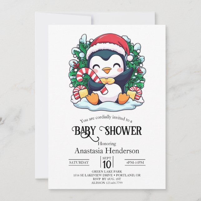 Invitation Baby shower de pingouin lunaire mystique (Devant)