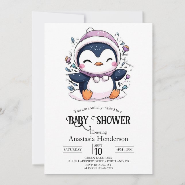 Invitation Baby shower de pingouin magique lunaire (Devant)