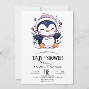 Invitation Baby shower de pingouin magique lunaire